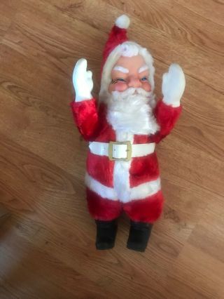 Vintage Stuffed Plush Jolly Santa Rubber Face Hands Feet Old Christmas 19”