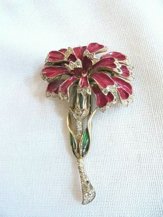 Vintage Coro Craft Sterling Silver Rhinestine Flower Fur Clip