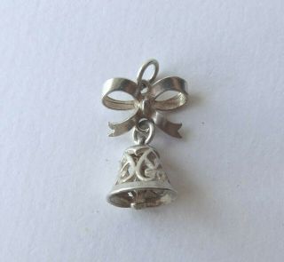09 Vintage Silver Charm Bell With Ribbon & Moving Clapper