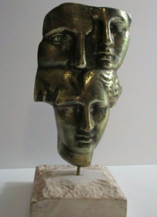 Faces Heads Bronze Metal Sculpture Statue Vintage Limited Edition Rare Abstract