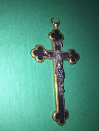 Antique Inlaid Ebony Wood/Brass Nun Monk Pectoral Crucifix Vintage Religious 2