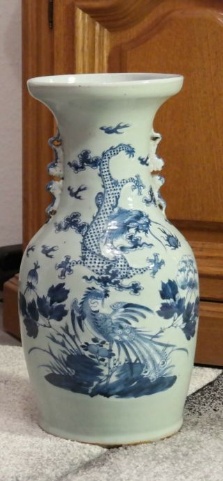 An Underglaze Blue And Celadon Ground Baluster Vase 19th Century