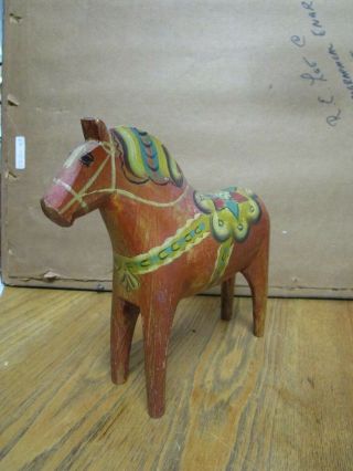 Vtg Antique Swedish Dala Horse Folk Art Carved Sweden Hand Painted / Not Dipped