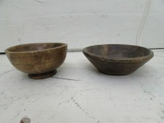 Two Antique / Vintage Wooden Hand Turned Bowls