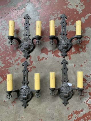 Set Of Four Vintage Antique Style Cast Solid Bronze Spanish Gothic Sconce