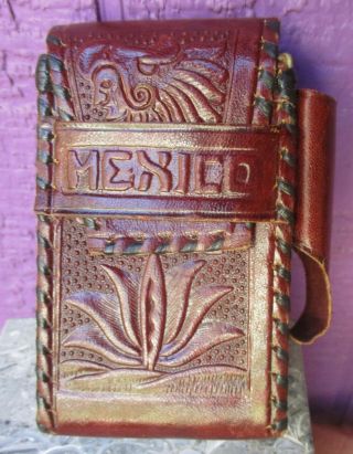 Vintage Hand Tooled Leather Cigarette Case Holder Box Made In Mexico
