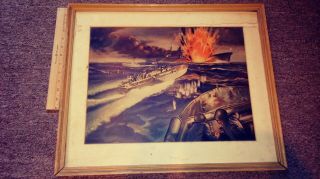 Vintage Wwii Us Navy Pt Torpedo Boats Attacking 18 X 24 Framed Art Print