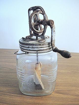 Vintage 4 Qt Butter Churn W Glass Jar - Dazey - Stress Crack In Jar