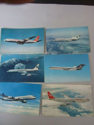 Vintage 6x Aeroplanes Postcards Qantas Pan American.  Olympic Air Zealand