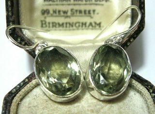 Vintage Style Jewellery Solid Silver Green Amethyst Gem Stone 6.  8ct Earrings