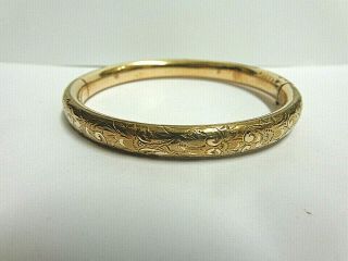 Vintage Bangle Bracelet Hinged Gold Plated Sz 7.  50 Floral Designs Etched