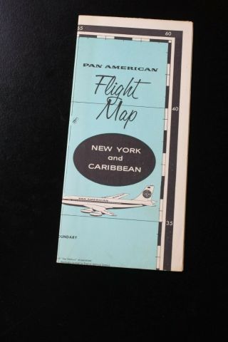 Old Vintage Pan Am American Flight Map York Caribbean
