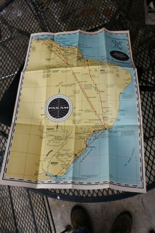 Old Vintage Pan Am American Flight Map South America East Coast