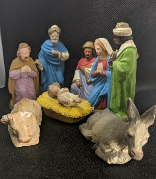 9 Vintage Nf Italy Christmas Nativity Joseph & Mary Figures Plaster 3  Tall