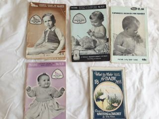 5 X Patons Knitting Booklets - Toddlers & Babies Retro Vintage