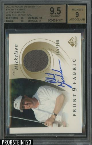 2002 Sp Game Edition Front 9 Golf Phil Mickelson Jersey Auto /100 Bgs 9.  5