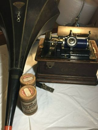 Antique Edison Standard Phonograph Combination Type Model D With Horn And Rolls