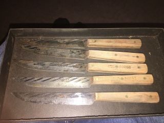 Set Of 5 Vintage Case Xx 482 - 5 Carbon Steel Wood Grip Steak Knifes
