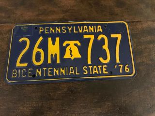 Vintage 1976 Pennsylvania Bicentennial License Plate.  Cracked Bell.  Alpca Winner