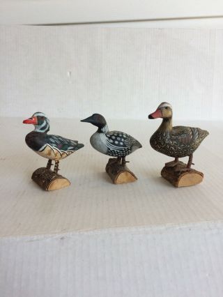 Three Vintage Small Hand Carved Wooden Ducks Duck Decoys