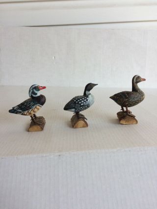 Three Vintage Small Hand Carved Wooden Ducks Duck Decoys 2