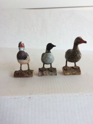 Three Vintage Small Hand Carved Wooden Ducks Duck Decoys 3