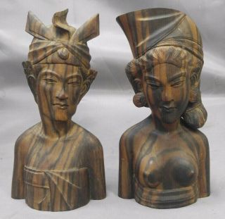 Old Vintage Hand Carved Wooden Asian Balinese Wedding Couple Wood Carving Bali
