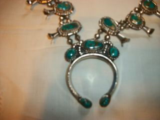 ANTIQUE SQUASH BLOSSOM NECKLACE - SILVER AND TURQUOISE - NATIVE AMERICAN - HANDMADE 3