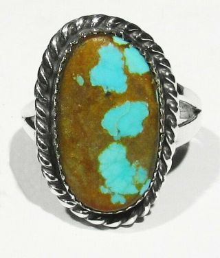 Large Vintage 70s Signed Navajo 925 Silver Natural Nevada 8 Turquoise Ring 11.  5