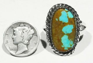 Large Vintage 70s Signed Navajo 925 Silver Natural Nevada 8 Turquoise Ring 11.  5 2