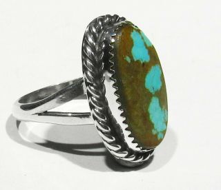Large Vintage 70s Signed Navajo 925 Silver Natural Nevada 8 Turquoise Ring 11.  5 3
