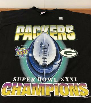Vtg 1997 Green Bay Packers Bowl Xxxi Champions T - Shirt Black Size Xl