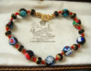 Vintage Jewellery Venetian Murano Millefiori Art Glass Bead Knotted Bracelet