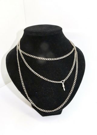 A Long Antique Victorian Solid Silver Guard Muff Chain Albert Chain Necklace