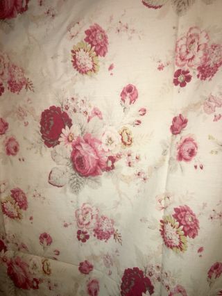 Vtg Waverly Norfolk Rose Cotton Shower Curtain Red Burgundy Floral Ivory Cottage