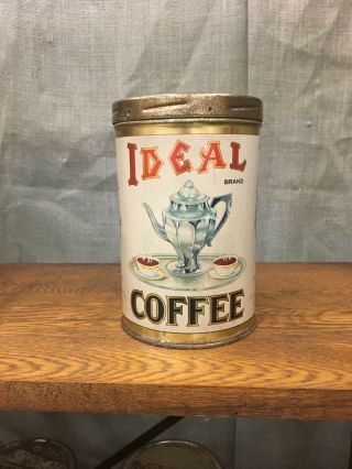 Ideal Coffee Litho 1 Lb Can Antique Vintage Tin Advertising Country Store