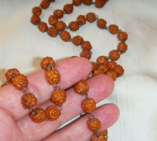 VINTAGE ART DECO JEWELLERY Quirky HAND CARVED WOOD BEADS LONG FLAPPER NECKLACE 3