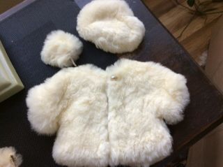 Vintage Doll Fur Coat Hat Muff White Rabbit? 18 Inch Doll