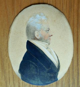 ANTIQUE GEORGIAN Miniature Portrait Painting of a Gentleman in Blue Coat c.  1825 3
