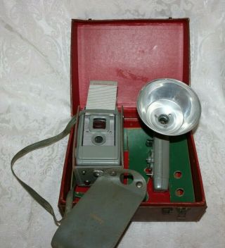 Vintage Anscoflex Box Camera With Flash In Case