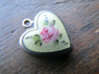 Vintage Sterling Silver Yellow Enamel Puffy Heart Charm Rose With 