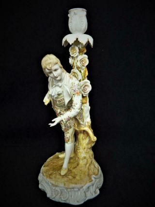 Antique Volkstedt Trieber Ens Germany Lge Gentleman Figural Candle Holder 1870s