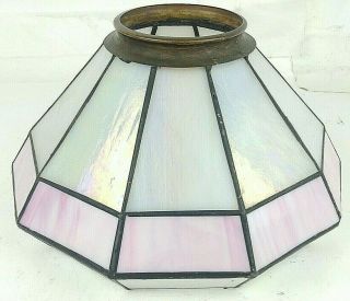 Unique Pink Vintage Stained Glass Hanging Light Lamp Shade / Slag Glass White