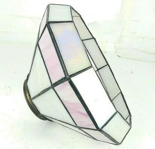 Unique Pink Vintage Stained Glass Hanging Light LAMP SHADE / Slag Glass White 2