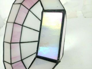 Unique Pink Vintage Stained Glass Hanging Light LAMP SHADE / Slag Glass White 3