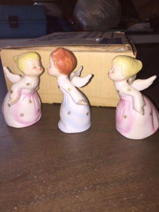 Vintage Schmid Bros.  Kissing Angels Porcelain Figurines With Extra Girl Japan