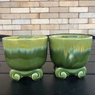 Vintage Pair (2) Haeger Art Pottery Ceramic Green Candle Stick Holders