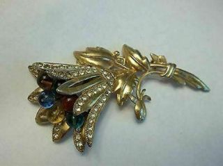 Vintage Rhinestone Flower Brooch Wired Large Glass Figural Jewelry
