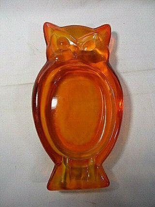 Owl Ashtray Mid Century Modern Vintage Clear Orange Viking Glass