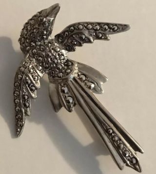 Rare Vintage Sterling Hummingbird Brooch Pin Marcasite 1 - 5/8 " X 1 - 1/4 "
